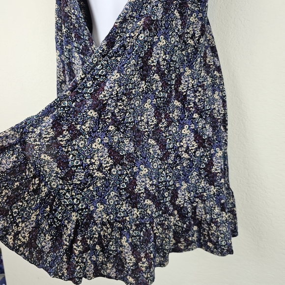 Free People Boho Floral Tie Front Tank Top Ruffle Hem Blue Size S - Picture 5 of 11